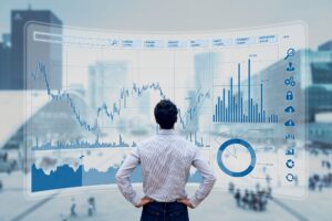 Finance trade manager analyzing stock market indicators